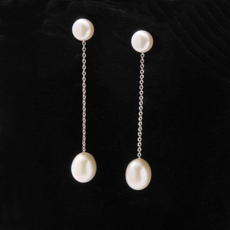 Ivory Freshwater Pearl Dangle Earrings on Delicate Platinum Plated Chain
