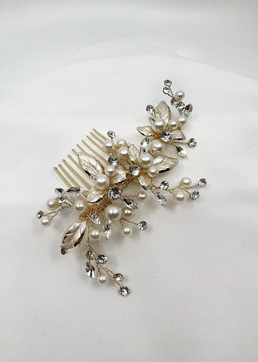 Cherish Matte Gold Leaf Bridal Hair Comb - CBB Market
