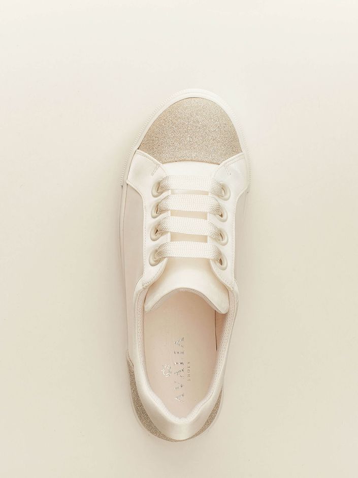 Elegant White Satin and Glitter Trim Bridal Sneakers ROBIN
