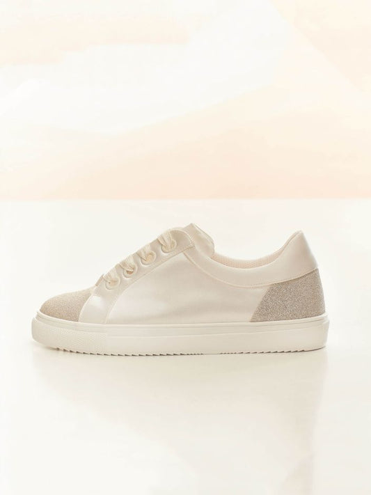 Elegant White Satin and Glitter Trim Bridal Sneakers ROBIN