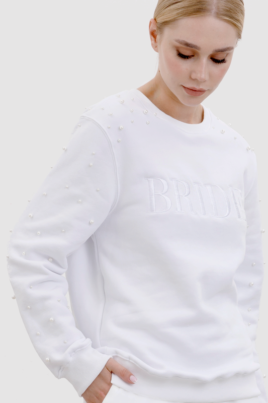 CBB Pearl Sleeve Bride Embroidered SweatshirtBridal Sweatshirt,Bride Embroidered Sweatshirt,Embroidered Sweatshirt,Heirloom Bridal Company,Pearl Sleeve SweatshirtCBB Market