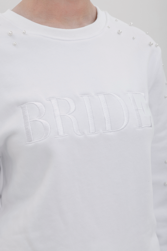 CBB Pearl Sleeve Bride Embroidered SweatshirtBridal Sweatshirt,Bride Embroidered Sweatshirt,Embroidered Sweatshirt,Heirloom Bridal Company,Pearl Sleeve SweatshirtCBB Market