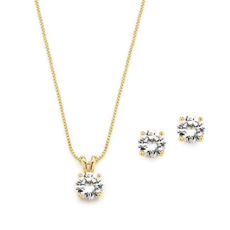 Mariell 14K Gold Plated 2 Carat CZ Pendant Necklace and Earrings Set 2002S-EP-GD