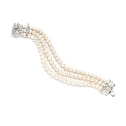 Mariell 3-Row Freshwater Pearl Bridal Bracelet 4270B-I