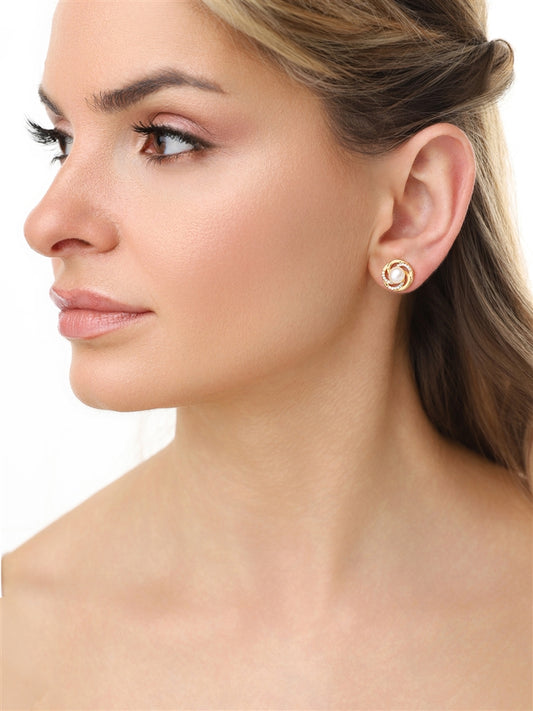 Mariell Wholesale 14K Gold Freshwater Pearl Earrings with Graceful Woven Knot Motif