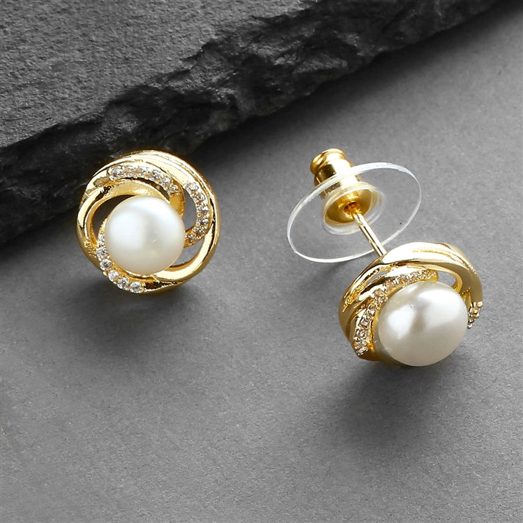 Mariell Wholesale 14K Gold Freshwater Pearl Earrings with Graceful Woven Knot Motif