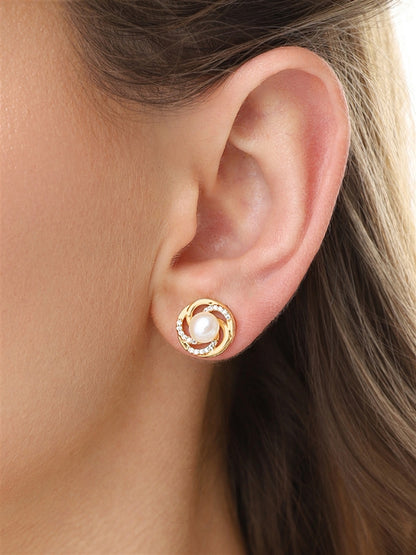 Mariell Wholesale 14K Gold Freshwater Pearl Earrings with Graceful Woven Knot Motif