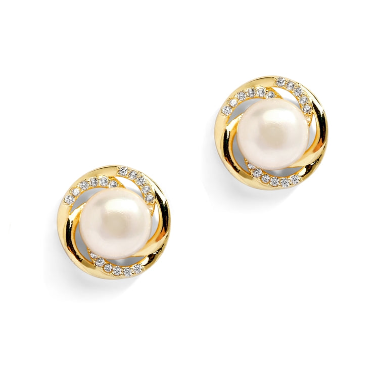 Mariell Wholesale 14K Gold Freshwater Pearl Earrings with Graceful Woven Knot Motif