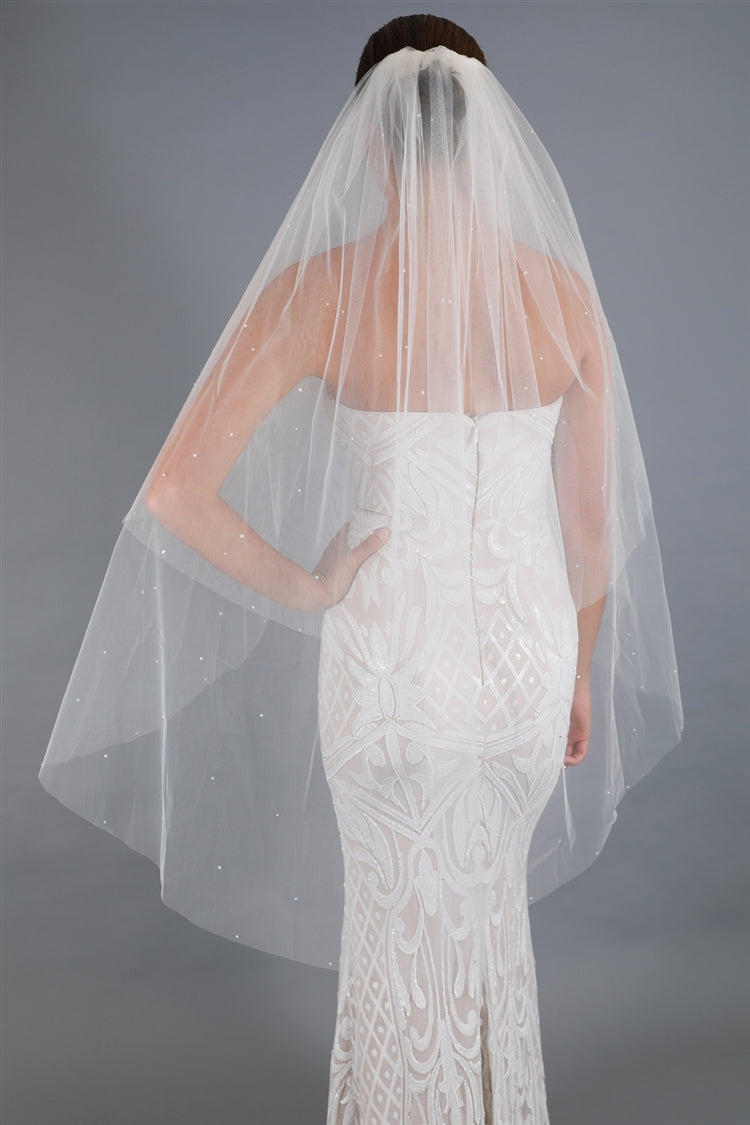 Knee Length 2-Row Pearl Bridal veil with Blusher