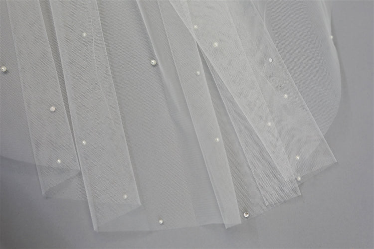 Knee Length 2-Row Pearl Bridal veil with Blusher