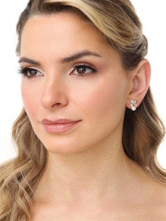 Mariell Wholesale Mixed Shape Cubic Zirconia Cluster Bridal Earrings with 6mm Ivory Pearls