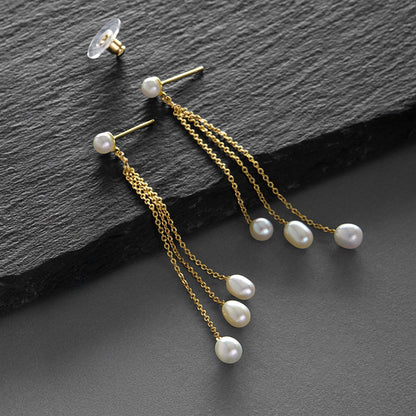 Ivory Freshwater Pearl Dangle Earrings – Gold Chain Bridal Jewelry - CBB Market 