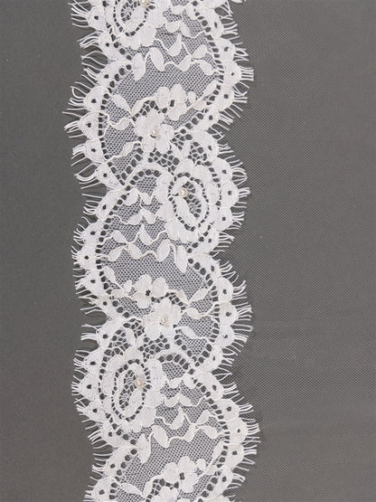 Mariell Wholesale Mantilla Wedding Veil with Double Eyelash Wide Lace Trim