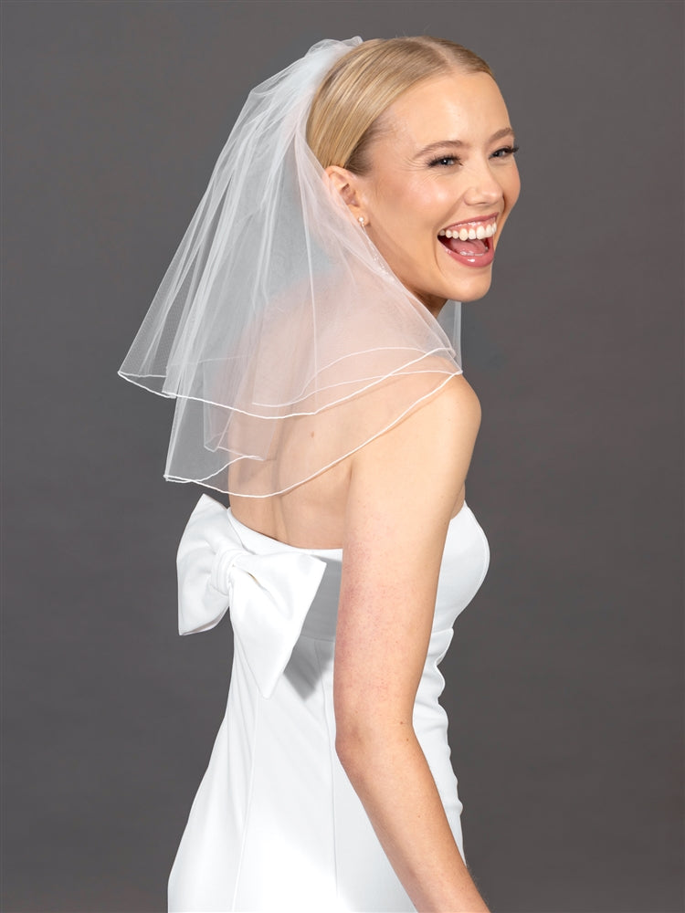Mariell Wholesale 2 Layer Short Bridal Veil in Shoulder Length with Pencil Edge  -2-Tier Flyaway Wedding Veil 18" Long