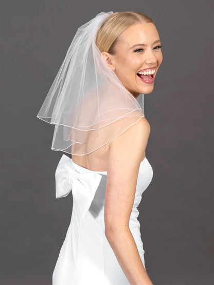 Mariell Wholesale 2 Layer Short Bridal Veil in Shoulder Length with Pencil Edge  -2-Tier Flyaway Wedding Veil 18" Long