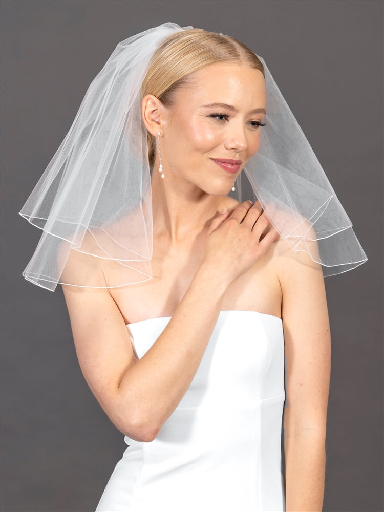 Short Two Tier Pencil Edge Shoulder Length Bridal Veil - Wholesale Flyaway Veil 15.5"/18"