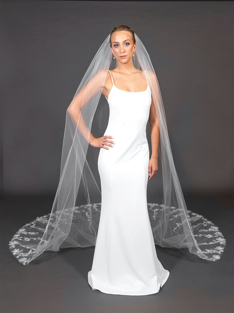 Mariell Wholesale 120" Royal Cathedral Bridal Veil with 3D Flowers and Dramatic Vine Appliques