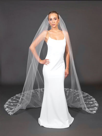 Mariell Wholesale 120" Royal Cathedral Bridal Veil with 3D Flowers and Dramatic Vine Appliques