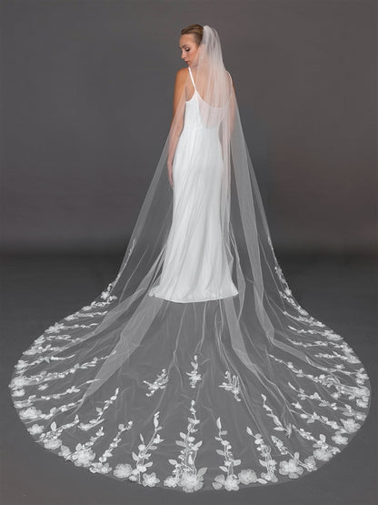 Mariell Wholesale 120" Royal Cathedral Bridal Veil with 3D Flowers and Dramatic Vine Appliques