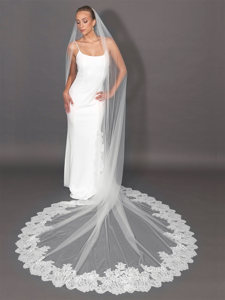 Mariell's Wholesale Dramatic Wide Lace Trim 120" Royal Cathedral Statement Veil with Soft Italian Tulle