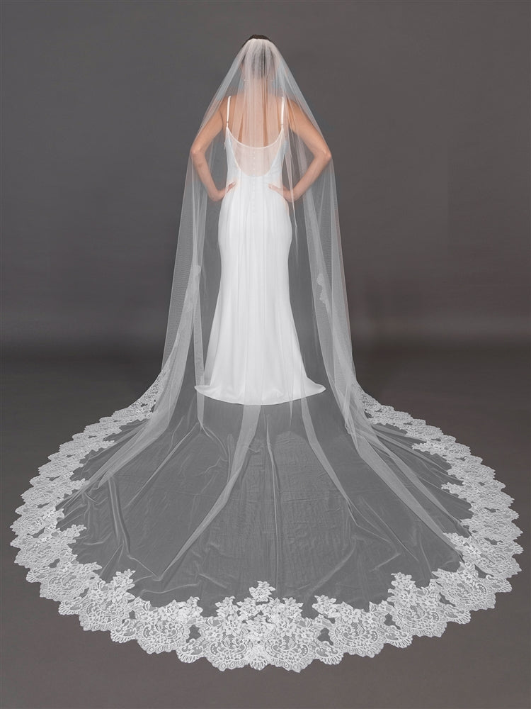 Mariell's Wholesale Dramatic Wide Lace Trim 120" Royal Cathedral Statement Veil with Soft Italian Tulle