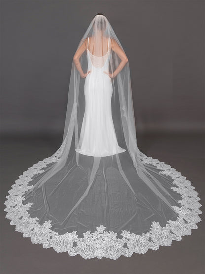Mariell's Wholesale Dramatic Wide Lace Trim 120" Royal Cathedral Statement Veil with Soft Italian Tulle