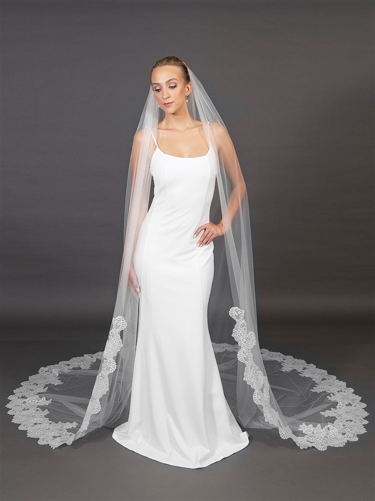 Mariell's Wholesale Dramatic Wide Lace Trim 120" Royal Cathedral Statement Veil with Soft Italian Tulle