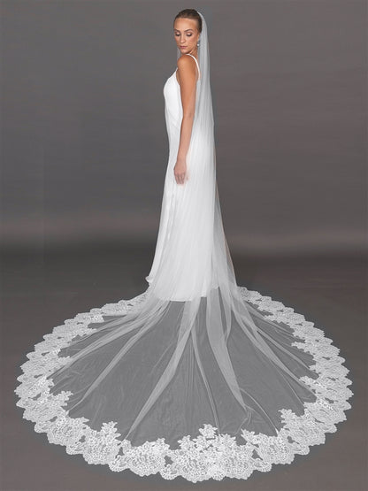 Mariell's Wholesale Dramatic Wide Lace Trim 120" Royal Cathedral Statement Veil with Soft Italian Tulle