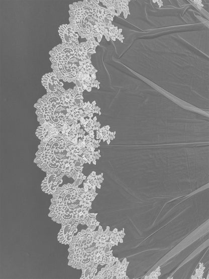 Mariell's Wholesale Dramatic Wide Lace Trim 120" Royal Cathedral Statement Veil with Soft Italian Tulle