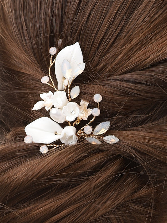 Gold Bridal Hair Pin with Opal Crystals