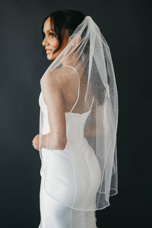 Bridal Veil Cathedral Fingertipbeaded edge,bridal veil,cathedral length,fingertip length,glitter tulleCBB Market
