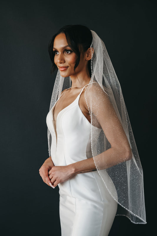 Bridal Veil Cathedral Fingertipbeaded edge,bridal veil,cathedral length,fingertip length,glitter tulleCBB Market