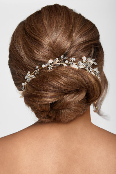 Stunning Pearl, Crystal & Gold Wire Hair Garland Boho Wedding Hair Vine, Silver Bridal Hair Accessory, Pearl  main image 4
