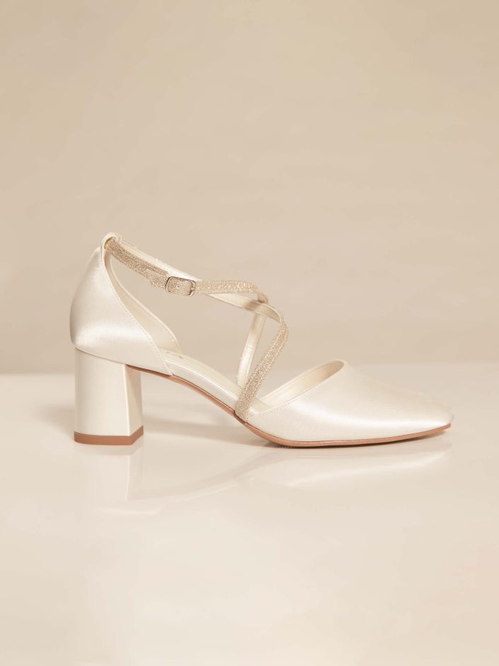 Elegant Satin and Glitter Trim Bridal Pumps with 2.4 Inch Heel DAGA