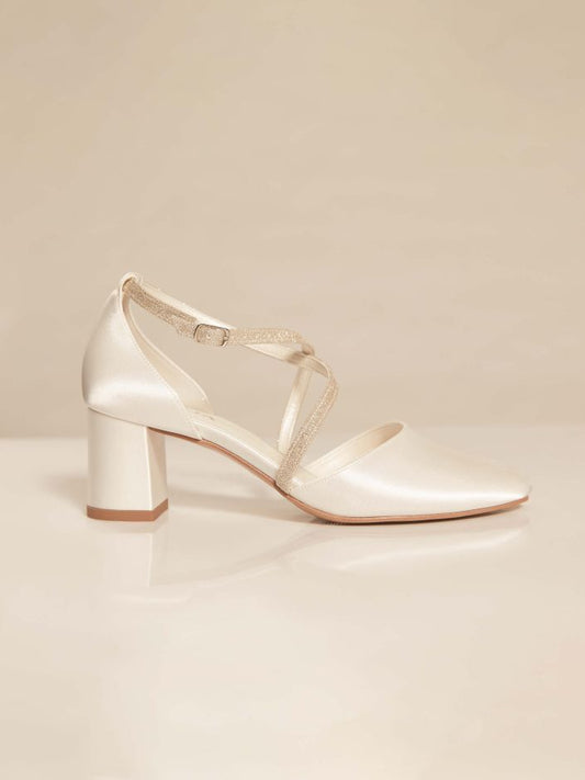 Elegant Satin and Glitter Trim Bridal Pumps with 2.4 Inch Heel DAGA