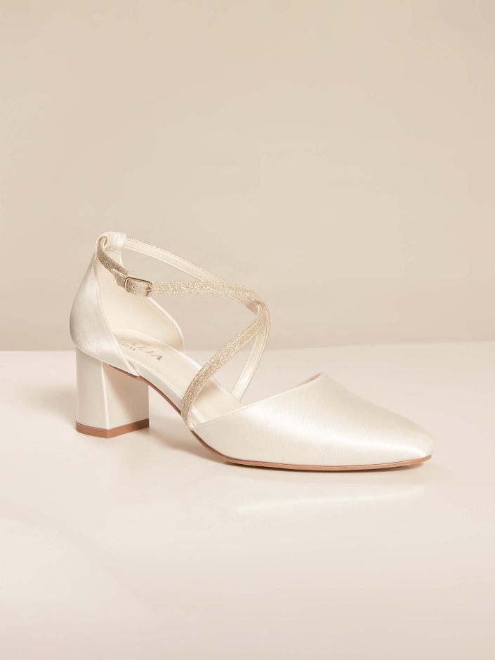 Elegant Satin and Glitter Trim Bridal Pumps with 2.4 Inch Heel DAGA