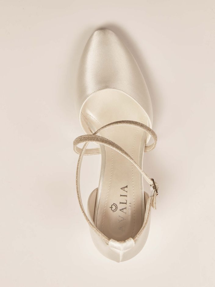 Elegant Satin and Glitter Trim Bridal Pumps with 2.4 Inch Heel DAGA