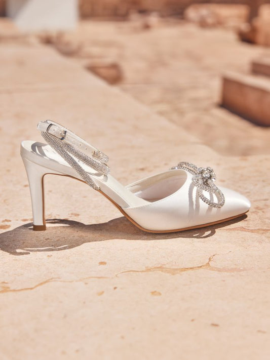Elegant Ivory Satin Stiletto Bridal Pumps with 3.5 Inch Heel JOVITA