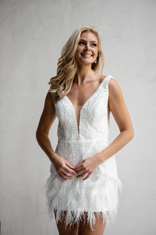 Blair Mini Shimmer and Feather Wedding Rehearsal Dressdress,DressesCBB Market