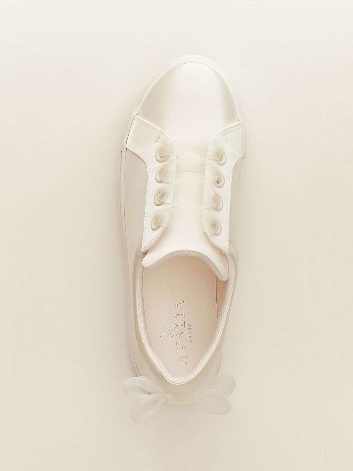 Elegant Ivory Satin Bridal Sneakers with Bow and Soft Foam Lining EMILY