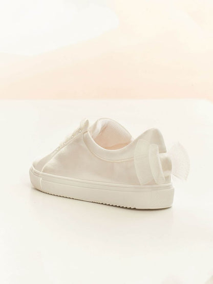 Elegant Ivory Satin Bridal Sneakers with Bow and Soft Foam Lining EMILY