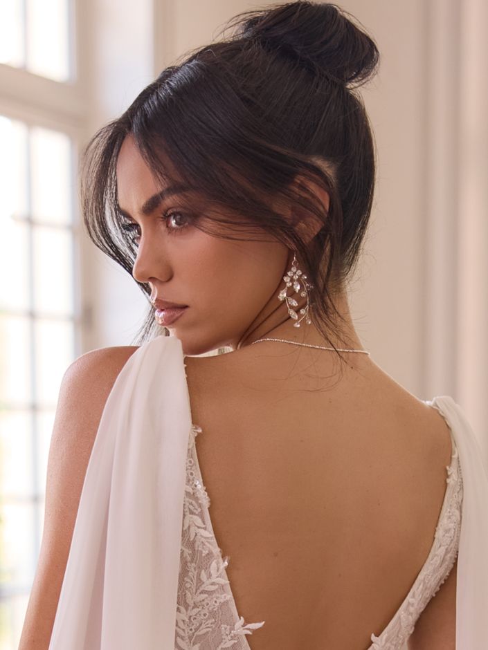 silver cubic zirconia bridal drop earrings for wedding
