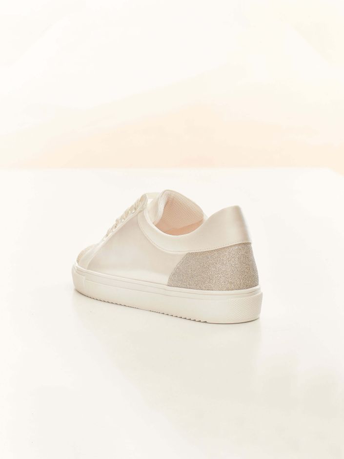 Elegant White Satin and Glitter Trim Bridal Sneakers ROBIN