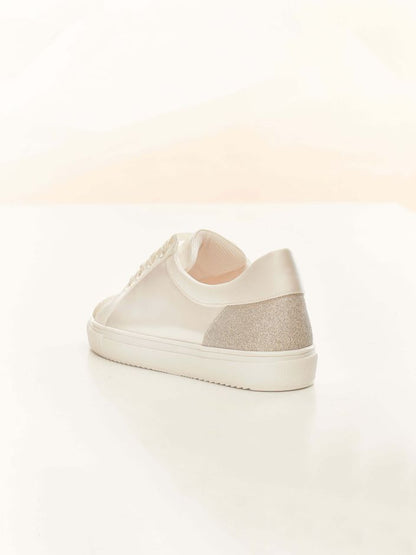 Elegant White Satin and Glitter Trim Bridal Sneakers ROBIN