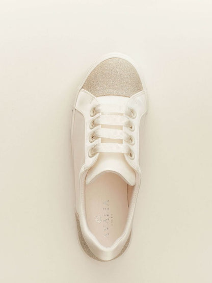 Elegant White Satin and Glitter Trim Bridal Sneakers ROBIN