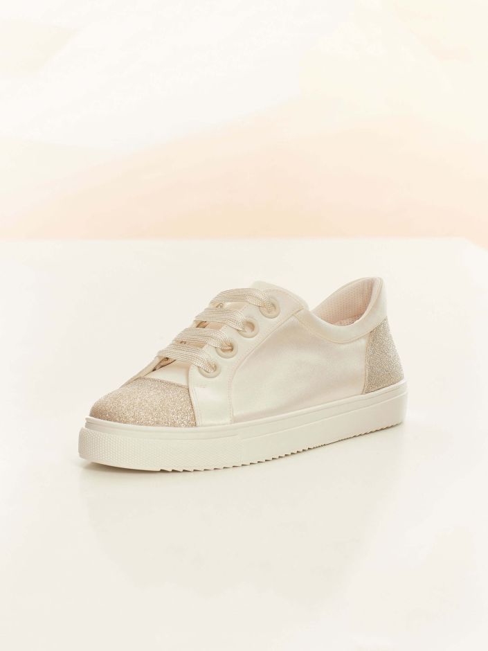 Elegant White Satin and Glitter Trim Bridal Sneakers ROBIN