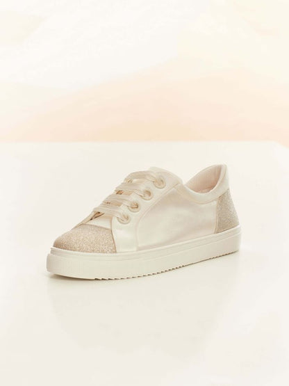 Elegant White Satin and Glitter Trim Bridal Sneakers ROBIN