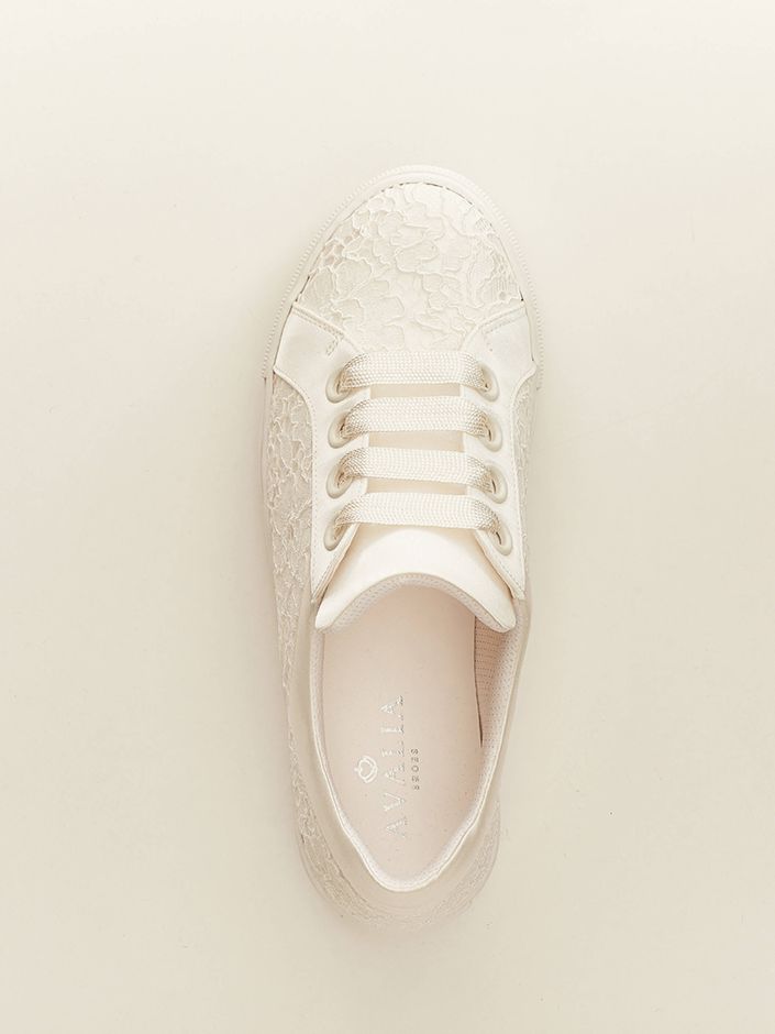 Elegant Ivory Lace and Satin Bridal Sneakers with Soft Foam Lining ZOEY