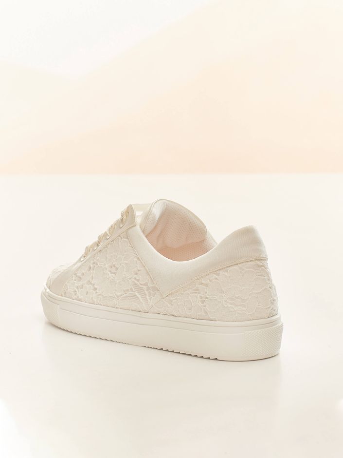 Elegant Ivory Lace and Satin Bridal Sneakers with Soft Foam Lining ZOEY