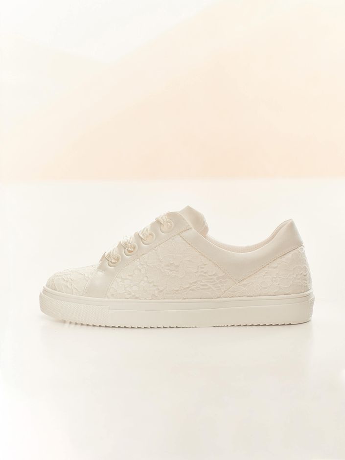 Elegant Ivory Lace and Satin Bridal Sneakers with Soft Foam Lining ZOEY